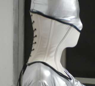 White Real Leather Over Mouth Neck Corset Collar M  