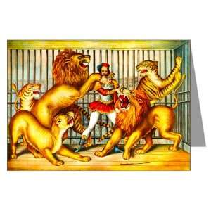   lions, a lioness, and two tigers c1873 Notecard set