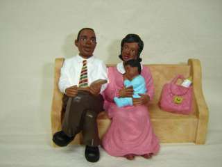Black Americana Family Church Religious Pew Figurine  