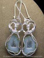 A+ DRUZY AGATE GEODE Sterling Silver WIRE WRAPPED EARRINGS  