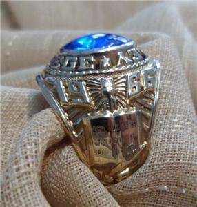   10k Bentley College 1966 class ring with blue stone size 81/2  