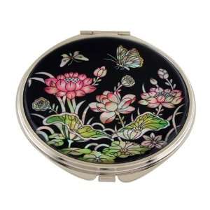  Mother of Pearl Pink Lotus Flower Design Double Compact 