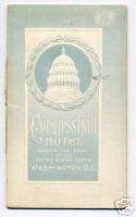 1910 Embossed Booklet Congress Hotel Washington DC  