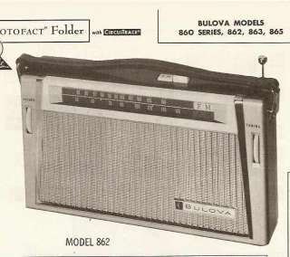 Bulova 860 Models 862, 863, 865 Transistor Radio Sams Photofact Repair 