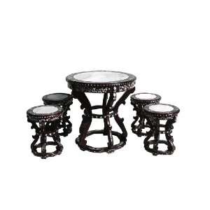 Rosewood Mother Pearl Inlay Marble Round Table Set:  Home 