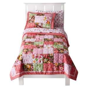 Circo Full Queen Quilt & Sham Set Coral Brown Patchwork Blossom 