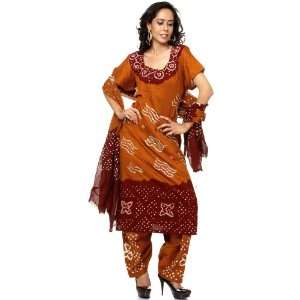   Bandhani Salwar Kameez Suit with Mirrors and Threadwork   Pure Cotton