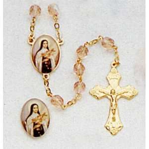 Crystal Rosary   Saint Theresa   7mm Crystal Beads   21in. Gold Chain 