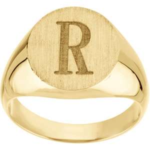 Mens Hollow Signet Ring 9600 10K Yellow Gold Initial E  