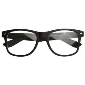 Matte Black Wayfarer Style Clear Lens Glasses w/ Soft Touch Rubber 