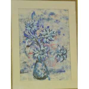   Blue Floral, Aurelia Artist Signed Original Watercolor: Home & Kitchen