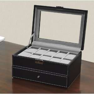 Watch Box Large 20 Mens Brown Leather Display Glass Top Jewelry Case 