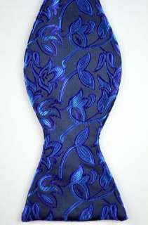 b61 blue Cashew flowers Embroidered silk mens self bow tie bowtie 