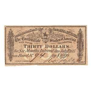  $30 Confederate Bond Interest Coupon 