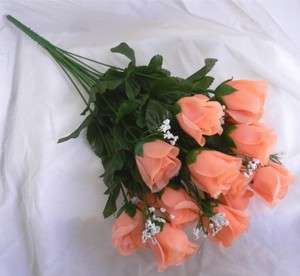 84 PEACH Long Stem Silk Rose Buds Wedding Bouquet Centerpiece Roses 