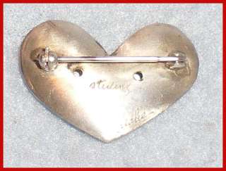 Sterling Silver Heart Pin Artist Signed Leslie  