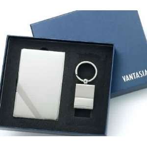  Silver Key Ring & Matching Business Card Case Set 