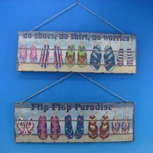  Wooden Flip Flop Wall Plaques 24   Set of 2   Nautical 