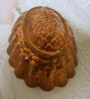 Vintage Nickel Lined Copper Cake / Jello Mold Pineapple Pattern  