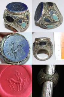 Exotic Old Afghan Lapis lazuli Intaglio Stone Ring  