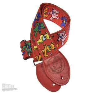   Guitar Strap   Grateful Dead Dancing Bears on Red: Musical Instruments