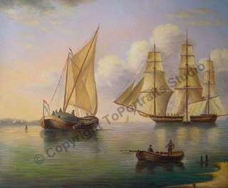 Dutch Sailing Ship Near Land Original Oil Painting XL  