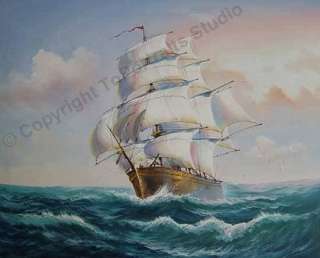 Sailing Ship At Stormy Sea   Oil Painting On Canvas XL  