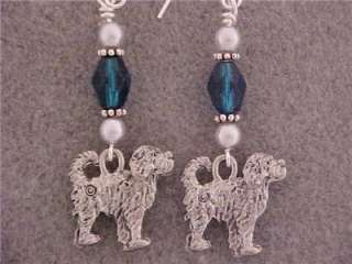 Drop Earrings Labradoodle PuppyDog Charm Teal Pearl SP  