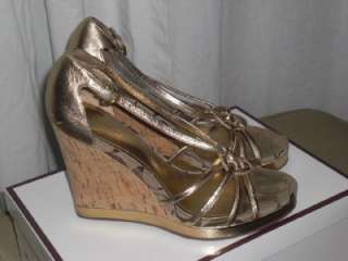 COACH $200+ Gold Strappy Signature Joslin Wedge Sandals 7.5 Cork 