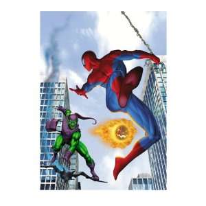  Man and Green Goblin Fighting in the City; Throwing Flaming Pumpkin 