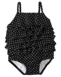   Black Polka Dot Ruffle Palm Beach Paradise 1 Pc Swim Suit 3T  