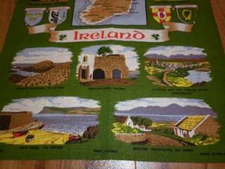 VINTAGE IRISH TEA TOWEL DISH TOWEL MAP OF IRELAND LINEN SHAMROCKS 