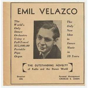  1934 Emil Velazco Dance Orchestra Photo Print Ad (Music 