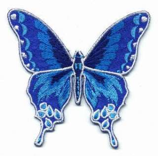    Blue Butterfly Embroidered Iron On Applique Patch Clothing