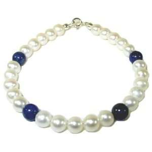  Pearl and Lapis Bracelet   7 Inch