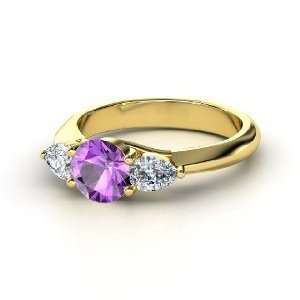  Triad Ring, Round Amethyst 18K Yellow Gold Ring with 