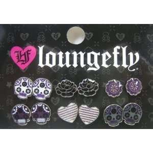   Skulls, Rose, Heart Rockabilly Purple Earrings Pack 
