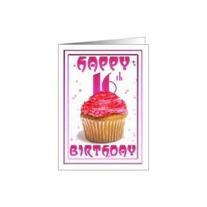    16th Birthday, cake stars pink, cup cake Card: Toys & Games