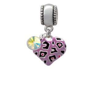 Purple Cheetah Print Heart European Charm Bead Hanger with 