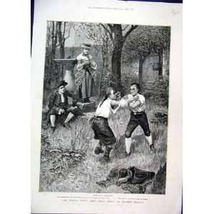  1886 Men Fighting Soldier Woman Watching Country Scene 