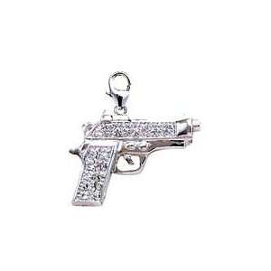  Gun, 14K White Gold Diamond Charm: Jewelry