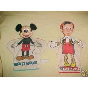  2 Walt Disney 1960s Hand Puppets Mickey Mouse Pinocchi 
