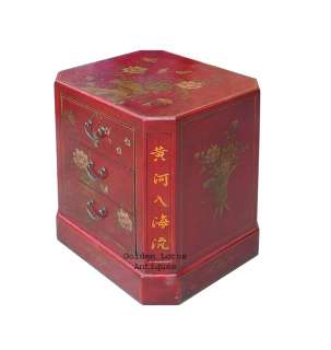 Night Stand Red Octagonal Leather Poem End Table WK1310  