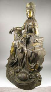 Old Chinese Gilt Bronze Kuan Yin Buddha Statue  