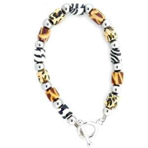   : Sterling Silver Bead and Animal Print Bead 7 1/4 Bracelet: Jewelry