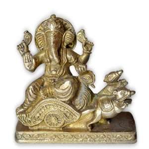  God Ganesha Brass Statue Sitting on 2 Rats