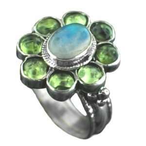   and Peridot Daisy Flower Ring Artisan Made Fair Trade Sterling Silver