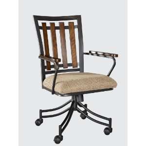   Chair Wood Back Sandy Black Metal Base with Casters