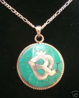 Turquoise Silver Om Aum Yoga Pendant Necklace Jewelry  