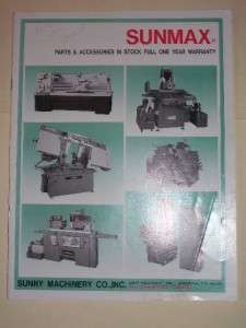 Sunny Machinery Co Catalog~Sunmax Lathe/Milling Machine  